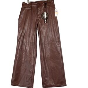 Dollhouse Juniors 3 Women 0/2 Pants Vegan Leather Wide Leg Amber Chocolate Brown